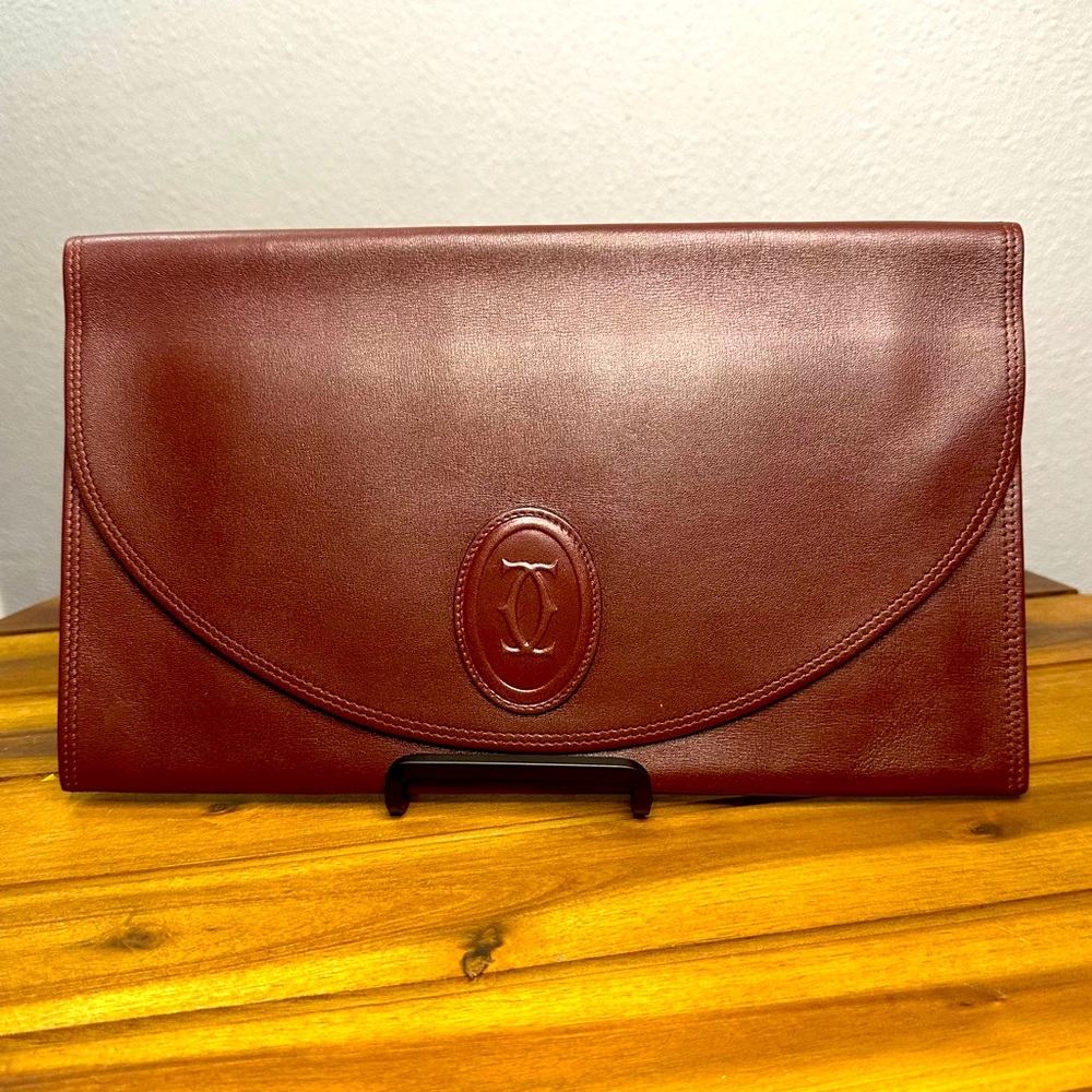CARTIER CLUTCH MASTLINE BORDEAUX LEATHER AUTHENTIC VINTAGE